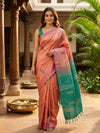 Peach Pink and Teal Green Banana Silk Sarees