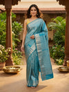 Peacock Blue and Silver Pure Kanchipuram Silk Saree