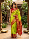 Parrot Green and Red Pure Kanchipuram Silk Saree