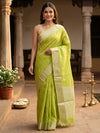 Lime Green and Silver Silk Cotton Saree