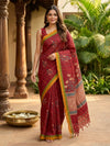 Maroon Red and Orange Nagamam Cotton Saree