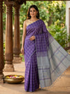Violet and Grey Checked Banana Silk Sarees