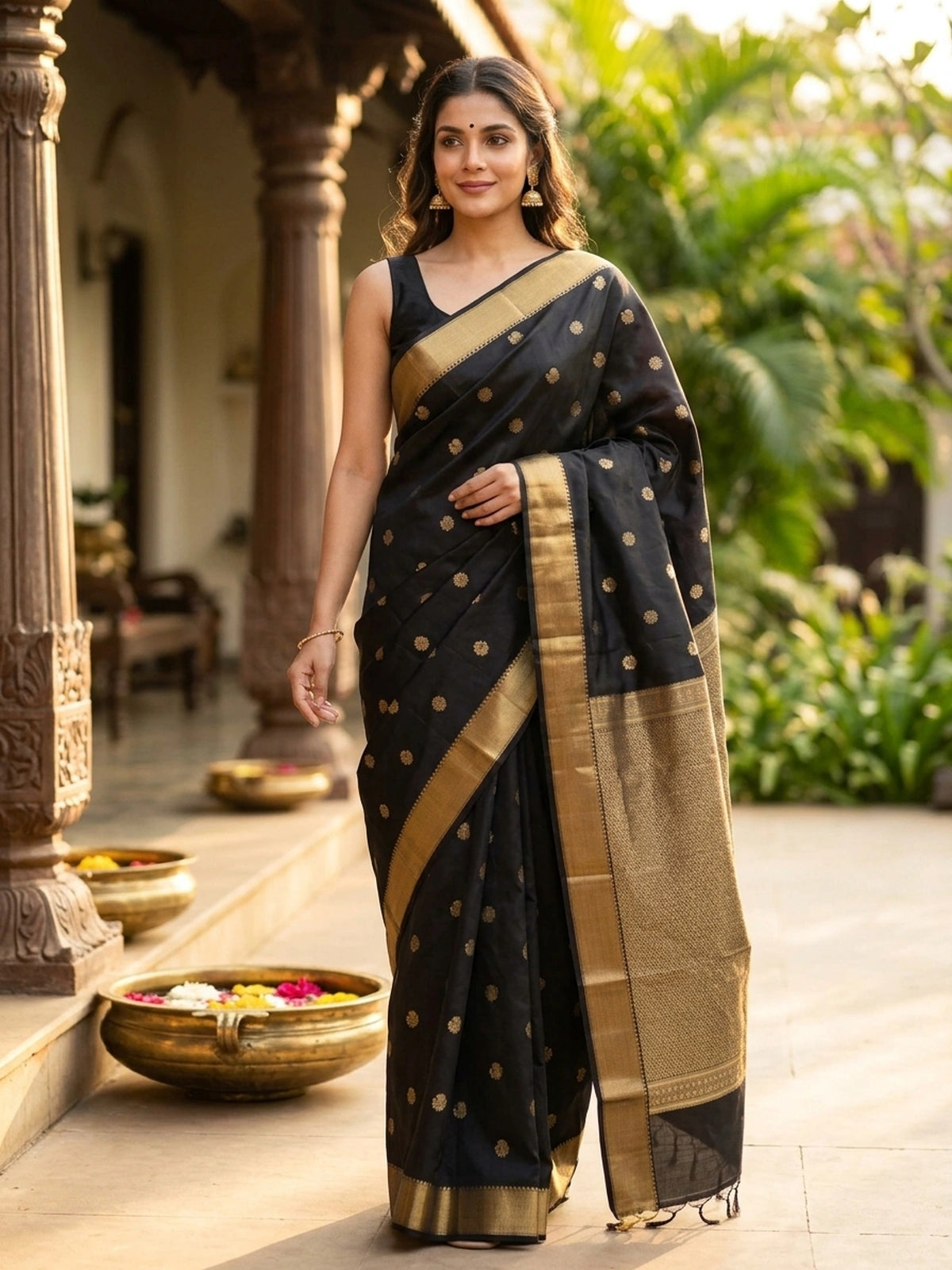 Black and Gold Pure Kanchipuram Silk Saree