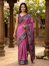 Mauve Pink and Maroon Designer Linen Cotton Saree