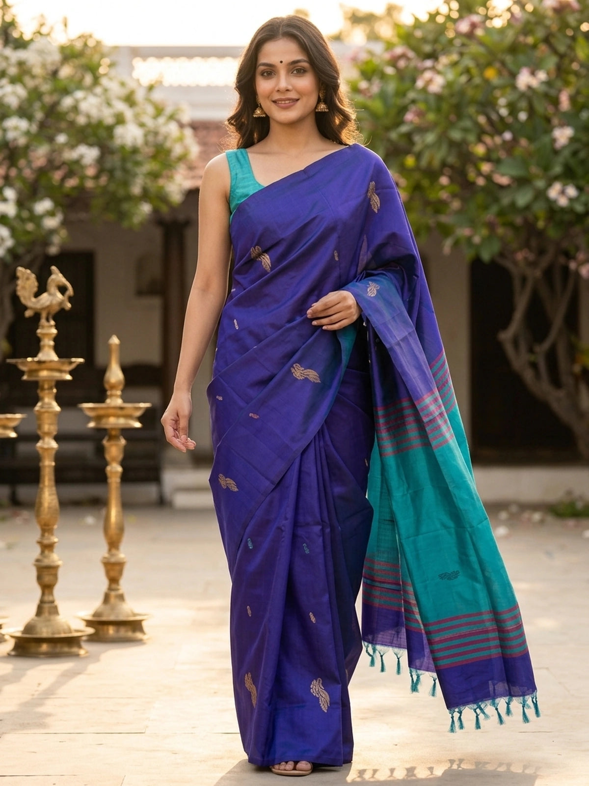 Royal Blue and Teal Banana Silk Sarees