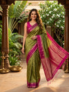 Mehndi Green and Magenta Semi Silk Saree