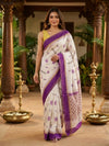 Cream and Purple Dola Silk Saree