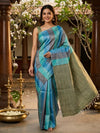Blue and Olive Green Pure Soft Silk Saree