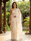 Cream and Gold Designer Embroidery Work Organza Saree