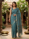 Teal Blue Linen Cotton Saree