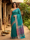 Teal Green and Pink Nagamam Cotton Saree