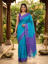 Peacock Blue and Violet Dola Silk Saree