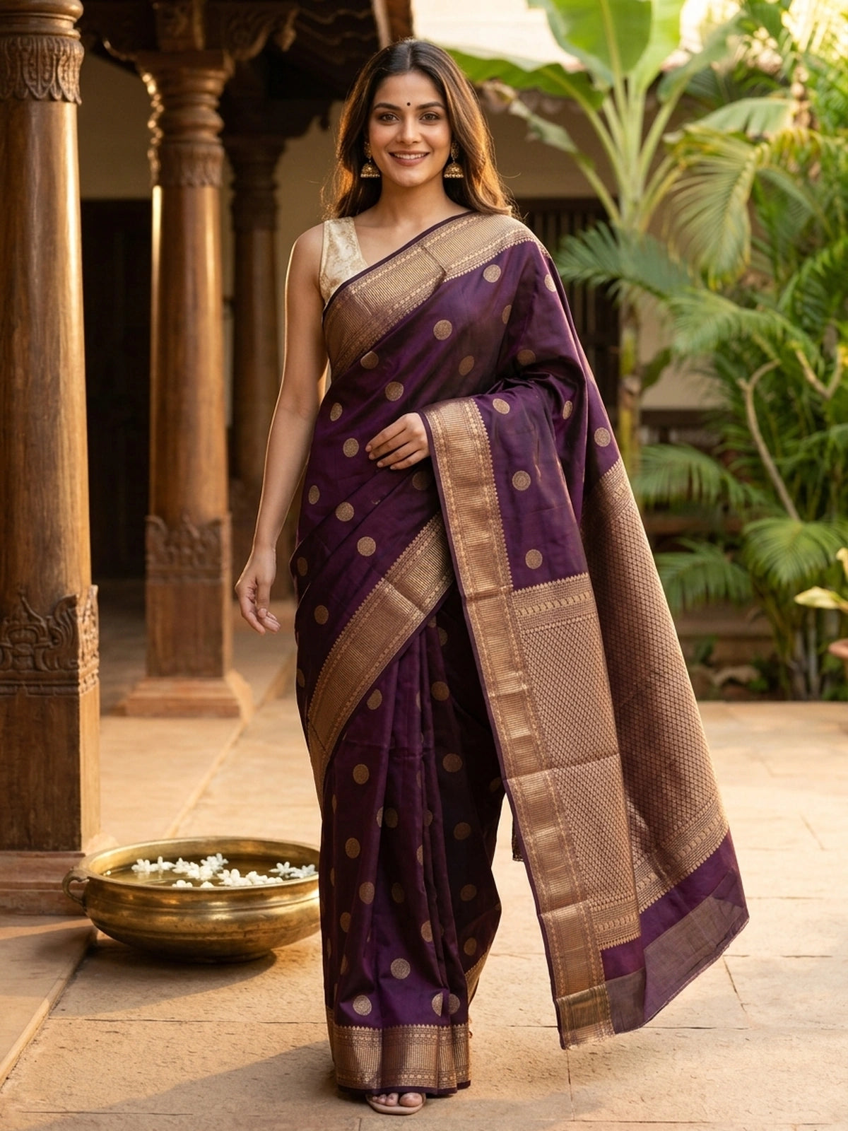 Deep Purple and Gold Pure Kanchipuram Silk Saree
