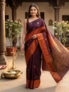 Wine Purple and Rust Orange Pure Soft Silk Saree