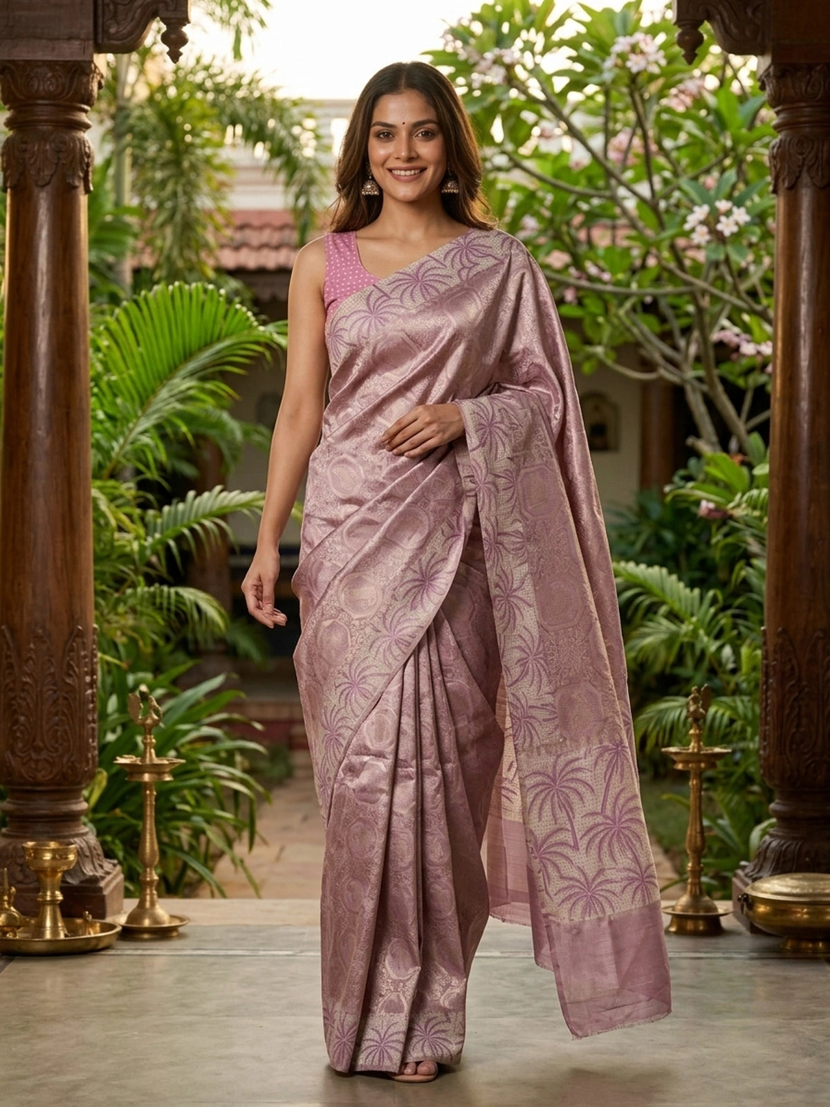 Mauve and Gold Designer Zari Work Tissue Saree