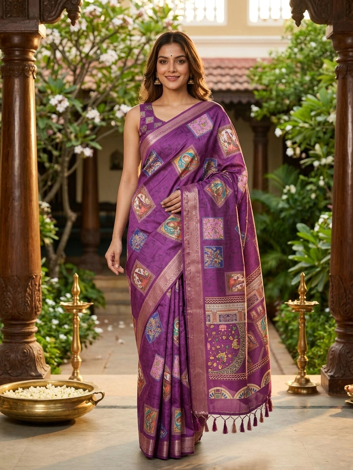 Purple and Pink Dola Silk Saree