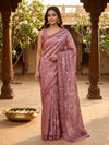 Dusty Rose Pink Designer Embroidery Work Silk Saree