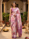 Pink and Mauve Floral Semi Tussar Saree