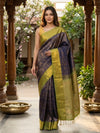 Navy Blue and Lime Green Kanchipuram Fancy Silk Saree