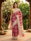 Pink and Cream Linen Cotton Saree