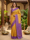 Mustard Yellow and Purple Dola Silk Saree