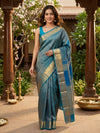 Peacock Blue and Gold Pure Kanchipuram Silk Saree