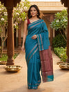 Peacock Blue and Maroon Silk Cotton Saree