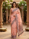 Peach and Grey Linen Cotton Saree