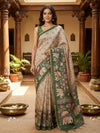 Cream and Olive Green Semi Tussar Saree