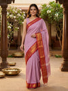 Lilac Pink and Red Chettinad Cotton Saree
