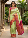 Pastel Green and Pink Pure Kanchipuram Silk Saree