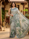 Grey and Green Semi Tussar Saree