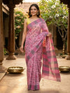 Pink and Grey Linen Cotton Saree