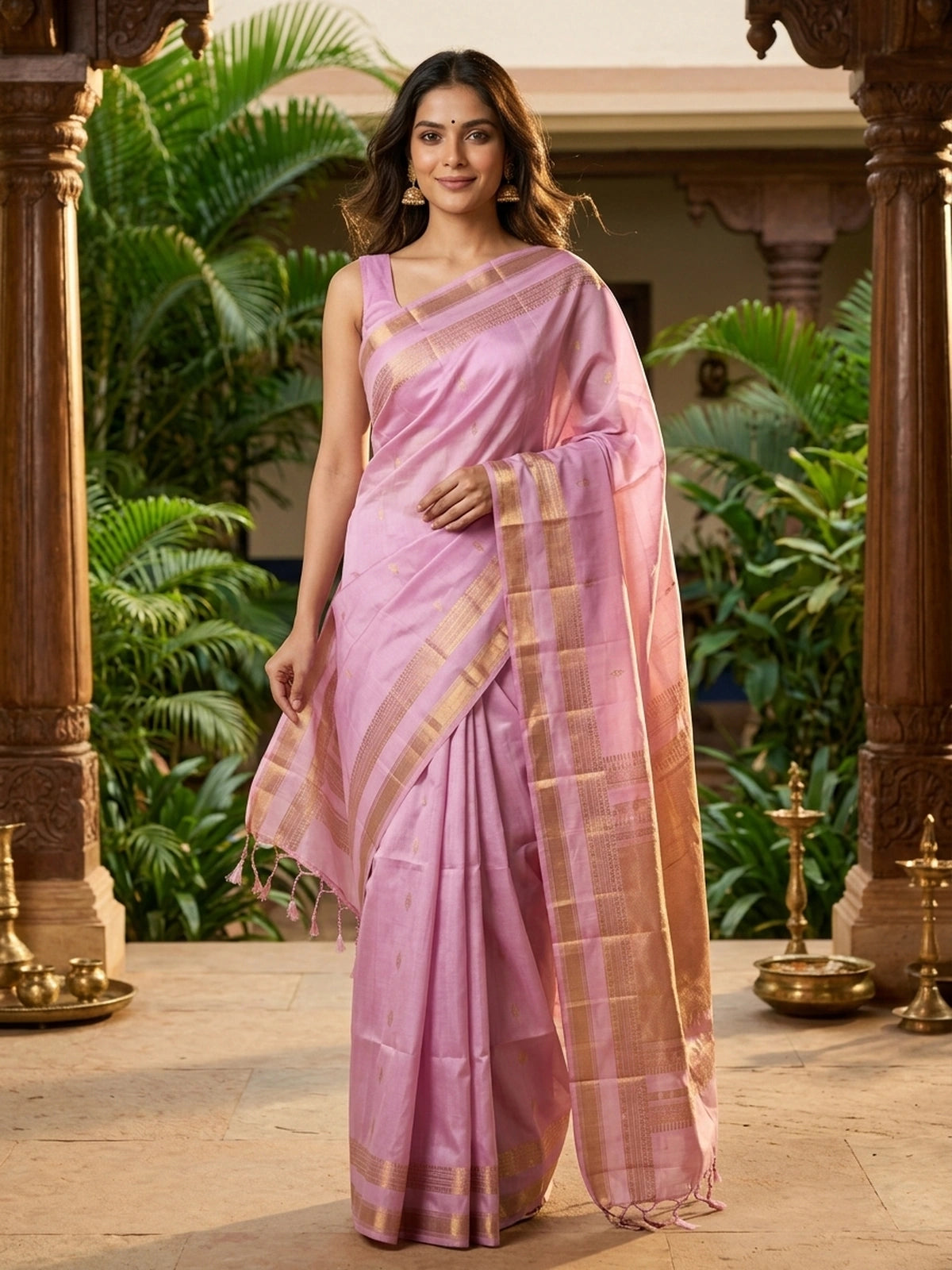 Light Purple & Gold Pure Soft Silk Saree