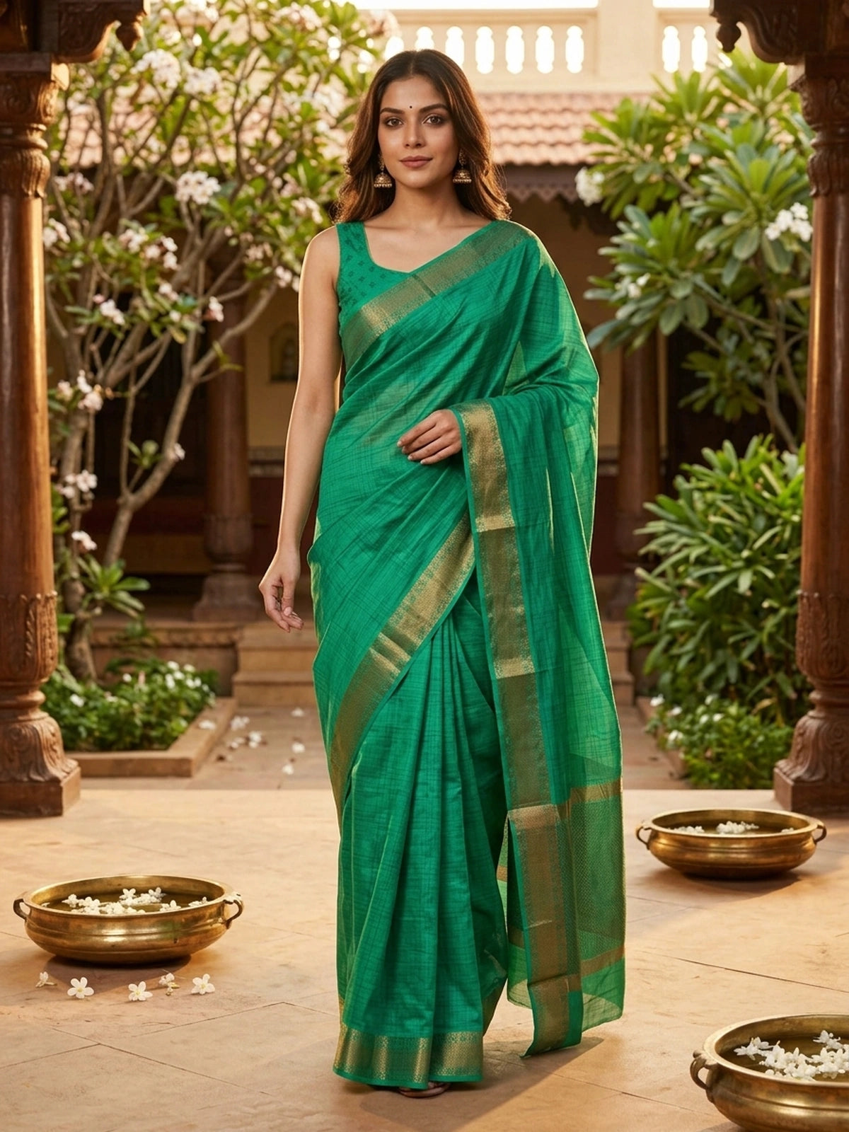 Green Semi Tussar Saree