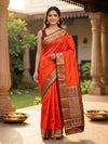 Orange and Maroon Semi Silk Saree