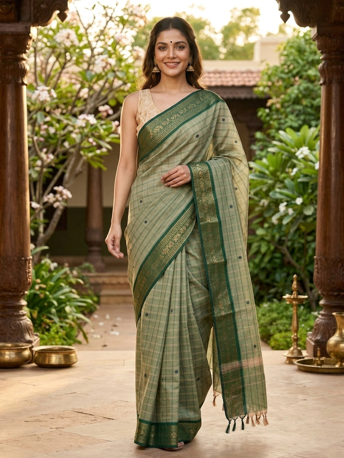 Green and Gold Chettinad Cotton Saree