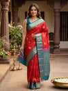 Red and Peacock Blue Pure Kanchipuram Silk Saree