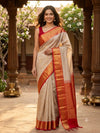 Cream and Red Pure Kanchipuram Silk Saree