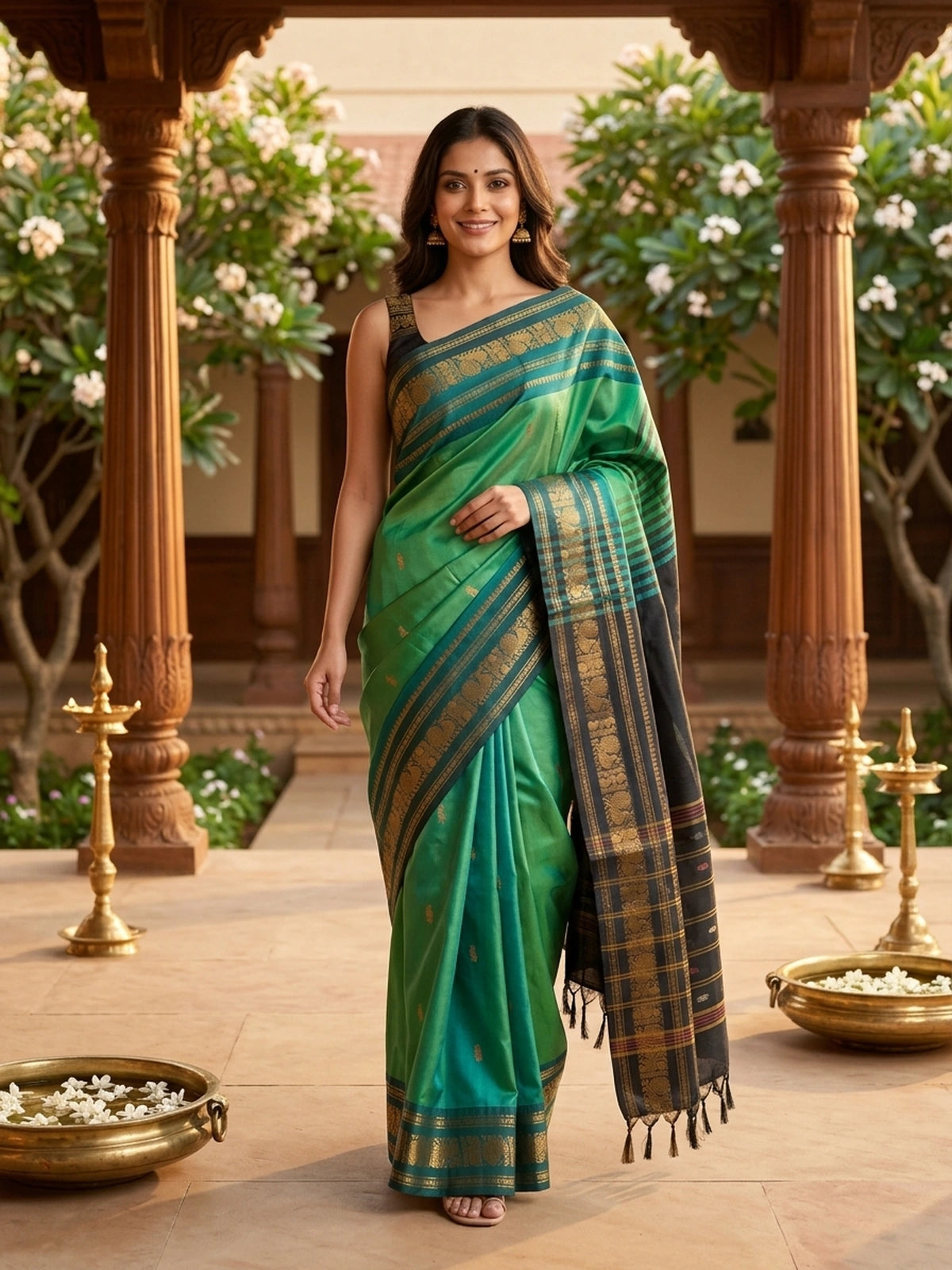 Green and Black Banana Silk Sarees