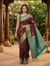 Maroon and Teal Semi Silk Saree