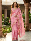 Pink and White Designer Zari Work Cotton Saree