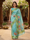 Turquoise and Green Semi Tussar Saree