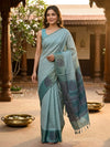 Aqua Blue and Teal Checked Nagamam Cotton Saree