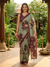Sage Green and Maroon Linen Cotton Saree