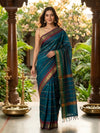 Peacock Blue and Maroon Chettinad Cotton Saree