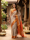 Grey and Orange Kanchi Semi Silk Saree