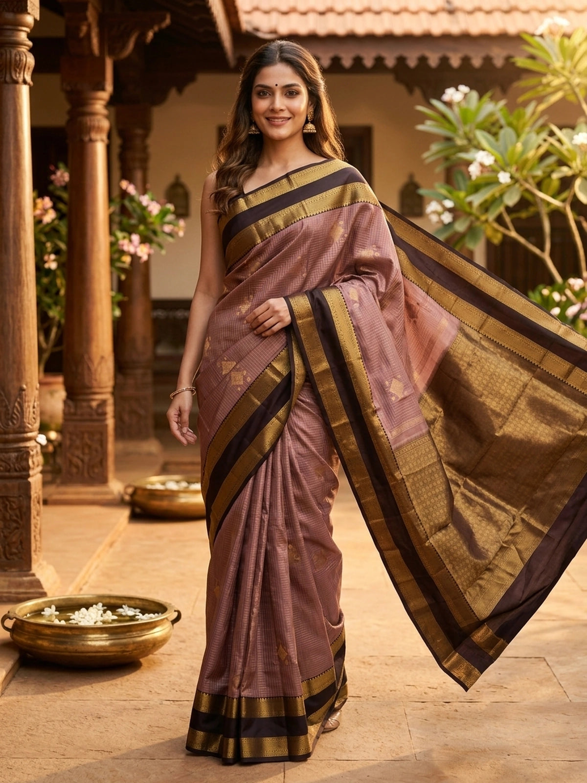 Onion Pink and Maroon Pure Kanchipuram Silk Saree