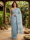 Sky Blue Linen Cotton Saree