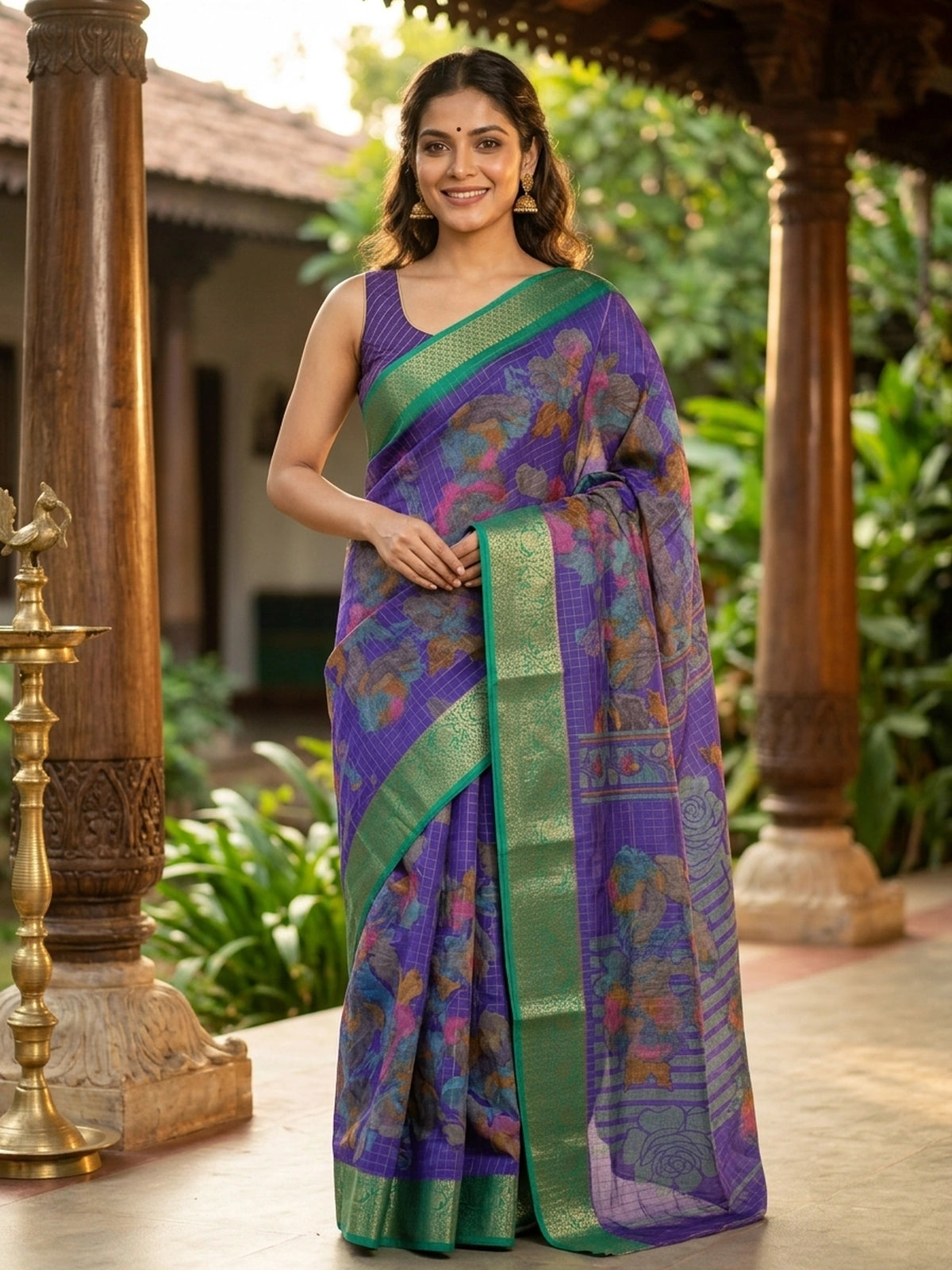 Purple and Green Dola Silk Saree